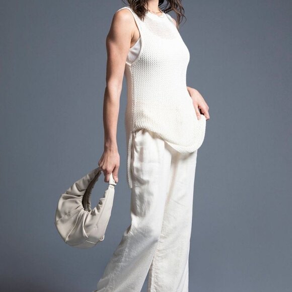 LAST ONE Nina Crochet Long Line Side Slit Cover Up Tank in Ivory - Picture 4 of 6